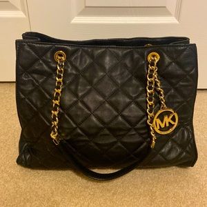 Michael Kors Black Quilted Shoulder Bag with Gold Hardware